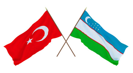 Background for designers, illustrators. National Independence Day. Flags Turkey and Uzbekistan