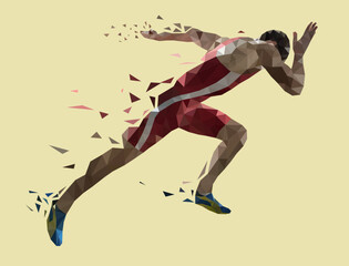 Running Man. Vector graphics. triangulation style. Low triangle style illustration of a triathlete marathon runner running forward.