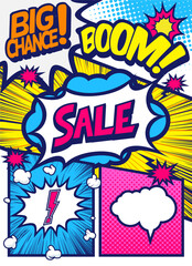 アメコミ風コマ割り素材 pop art comics book magazine, speech bubble, balloon, box message	
