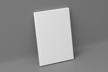 Blank vertical hardcover book cover mockup standing on gray background