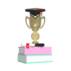 Graduation Trophy cup Icon Isolated 3d render Illustration