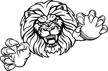 Lion Cricket Ball Sports Mascot
