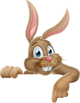 Easter Bunny Rabbit Pointing Cartoon Sign