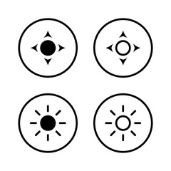 Screen brightness icon vector in circle line. Sun sign symbol