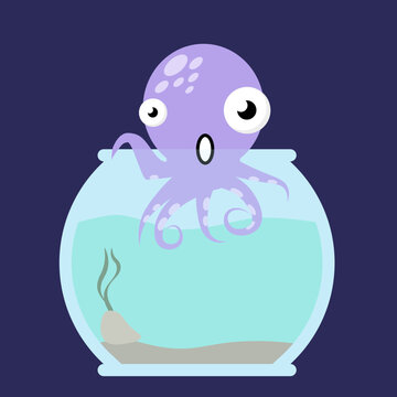 simple funny cartoon vector illustration of octopus in aquarium 