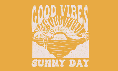 Summer vibes vector graphic print design for apparel, sticker, poster, background and others. Sunny day t-shirt artwork. - obrazy, fototapety, plakaty