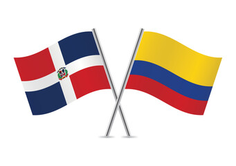 The Dominican Republic and Colombia crossed flags. Dominican and Colombian flags on white background. Vector icon set. Vector illustration.