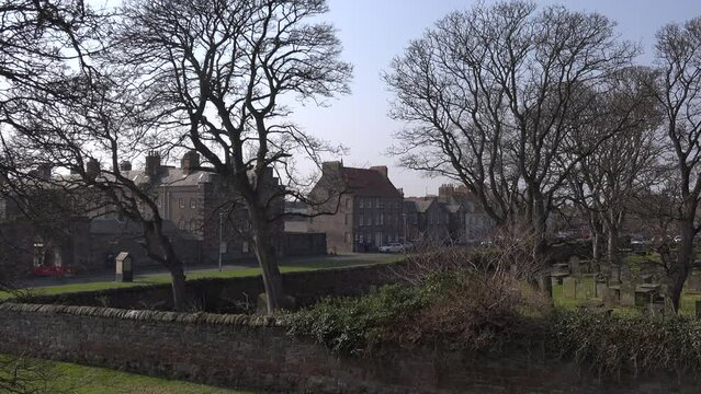 Berwick upon Tweed roman ruins and tourist boarder crossing to Scotland in ancient times last town in England UK 4K