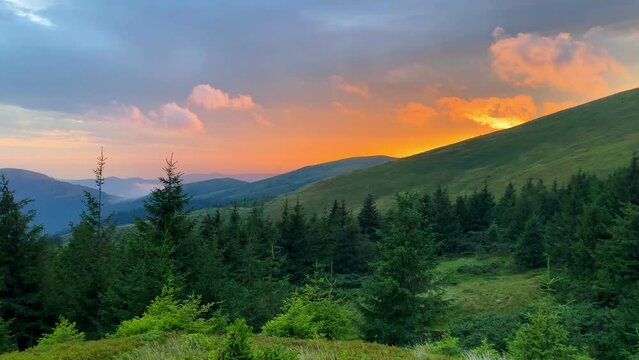 landscape sunset in the mountains silhouettes peaks carpathians travel beauty nature view evening forest