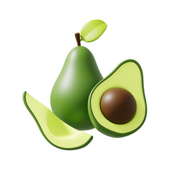 3d rendering of avocado fruit icon illustration