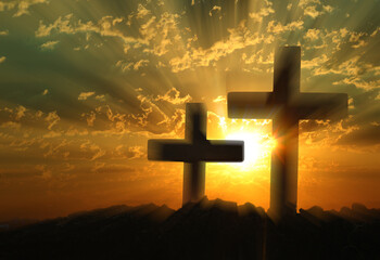 Silhouette of Christian crosses outdoors at sunset