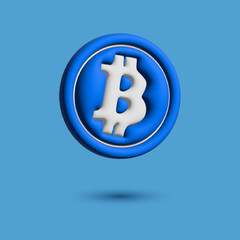 3d rendering blue bitcoin design