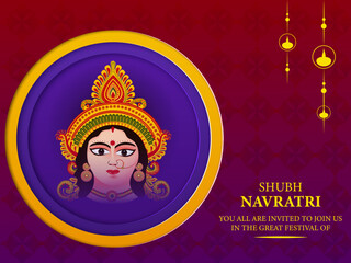 Paper laser cut background design, Maa durga vector illustration on the indian festival celebration Happy navratri.
