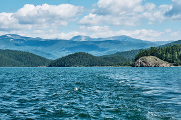 Obraz premium View of Krokhalinnaya Bay of Lake Baikal. Zabaikalsky National Park, Buryatia, Russia.