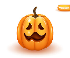 Bright orange vector realistic pumpkin isolated on white background. Vector illustration.