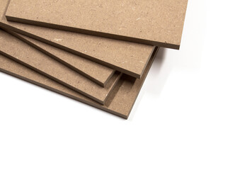 Pieces of mdf boards on a white background.