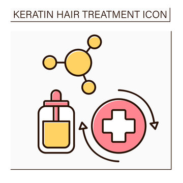 Keratin Treatment Color Icon. Chemical Process For Smooths And Shines Frizzy Hair. Haircare, Texture,thickness. Beauty Procedure Concept. Isolated Vector Illustration