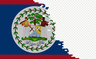Obraz premium Belize flag on broken brick wall. Empty flag field of another country. Country comparison. Easy editing and vector in groups.