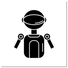 Robot glyph icon. Humanoid entertainment, androids, animal robots. Robotizing. Industrial process. Japanese culture concept.Filled flat sign. Isolated silhouette vector illustration