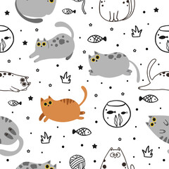 Seamless pattern with cute kittens. Creative childish texture. Great for fabric, textile vector illustration