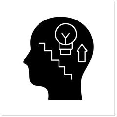 Skill enhancement glyph icon. Improving opportunity and knowledge. Improve cognitive skills. Self-development concept.Filled flat sign. Isolated silhouette vector illustration