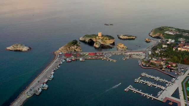 drone shooting sile castle and its surroundings, sile, istanbul, turkey