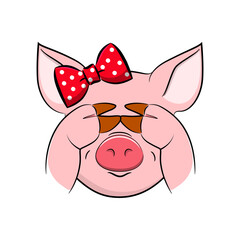 Cute funny pig face expressions. Vector illustration.