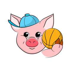 Cute funny pig face expressions. Vector illustration.