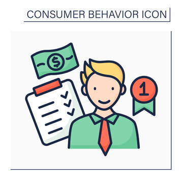 Evaluation color icon. Number one in buying spheres. Best goods representor.Consumer behavior concept. Isolated vector illustration