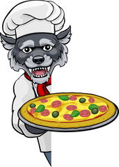 Wolf Pizza Chef Cartoon Restaurant Mascot Sign