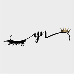 Fototapeta Initial YN logo lashes logo gold crown eyelash extension brand make up handwriting obraz