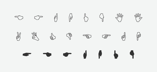 Hand gestures icons set. Vector illustration fingers icon with different flat style element collection. Vector illustration