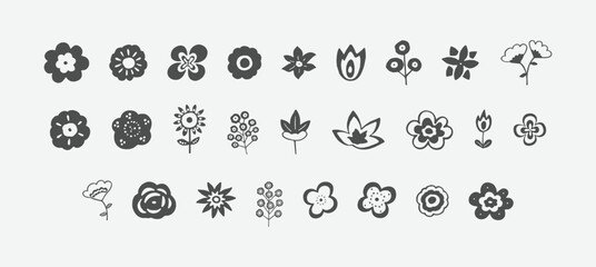 Set of flower vector. Vector botanical flowers black outline collection. Floral vector illustration. Wild flowers flat symbols. Vector illustration.