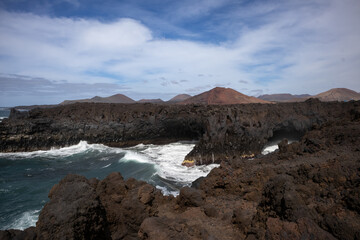 Coastline of Atlantic Ocean, mountains view, Lanzarote