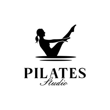 Silhouette of Woman Sitting Yoga Pilates Pose For Gym Logo Or Yoga Vector Design