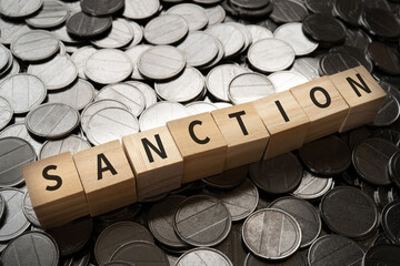 認可・承認・制裁のイメージ｜SANCTIONと書かれたブロックとコイン
