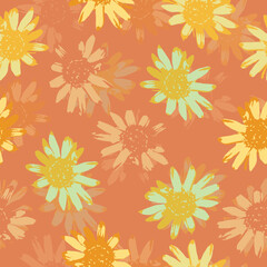 Fototapeta na wymiar seamless plants pattern background with doodle sunflowers , greeting card or fabric