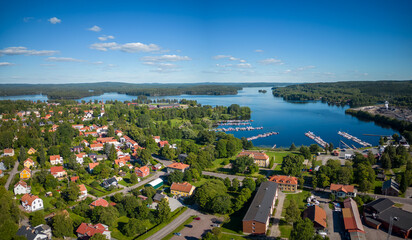 Town called Smedjebacken and lake Norra Barken in Dalarna, Sweden