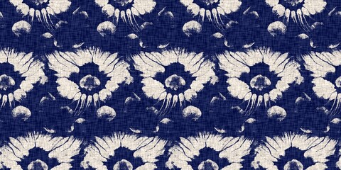  Summer indigo batik block print dyed motif seamless border pattern. Fashion edging ribbon trim for beach wear. Masculine shirt tie dye effect. Repeatable woven endless band