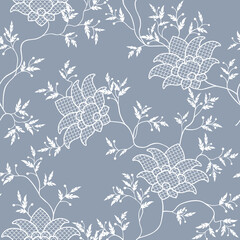 seamless pattern of flowers, branches and leaves