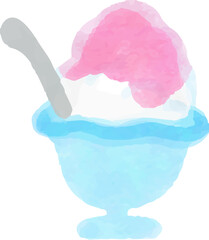 かき氷　水彩風　手描きイラスト