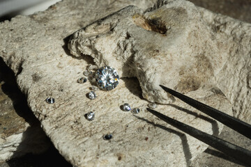 photo of round diamonds on the stone surface