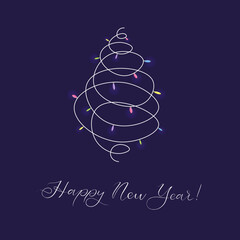 happy new year card vector light christmas tree