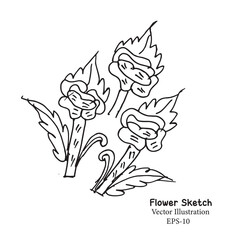 Black and white flowers, Drawing vector graphics with floral pattern