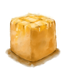Honey toast heavy dessert bread and butter cut baked from oven watercolor painting illustration