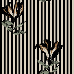 Obraz premium Floral Striped Seamless Pattern Design