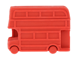 Cutout of an isolated cute red double-decker bus shaped eraser for preschool kids  with the transparent png background	