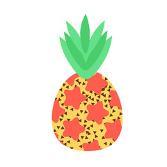 Doodle pineapple. Modern fruit with colored leaves. Isolated illustration on a white background. Cartoon. Vector.