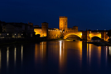 Fototapeta na wymiar view of the bridge of the river, Castelvecchio Bridge over the Adige River in Verona