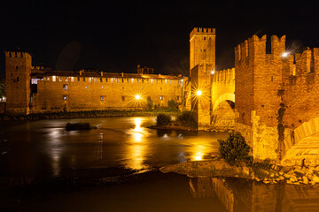 Castelvecchio Bridge over the Adige River in Verona, night photography